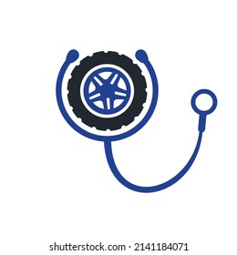 Automotive support and care logo concept. Tire and stethoscope icon logo design.	