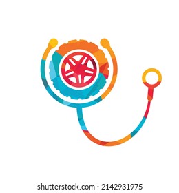 Automotive support and care logo concept. Tire and stethoscope icon logo design.	