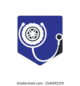 Automotive support and care logo concept. Tire and stethoscope icon logo design.	