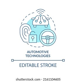 Automotive technologies turquoise concept icon. Biometric technology usage abstract idea thin line illustration. Isolated outline drawing. Editable stroke. Arial, Myriad Pro-Bold fonts used