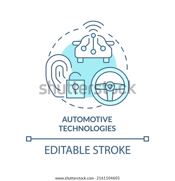 Automotive technologies turquoise concept icon.
Biometric technology usage abstract idea thin line illustration.
Isolated outline drawing. Editable stroke. Arial, Myriad Pro-Bold
fonts used