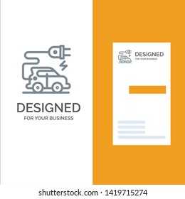 Automotive Technology, Electric Car, Electric Vehicle Grey Logo Design and Business Card Template
