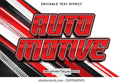 Diseño automotriz del efecto del texto con el color rojo y el fondo blanco