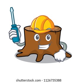 Automotive tree stump mascot cartoon