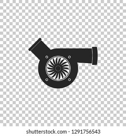 Automotive turbocharger icon isolated on transparent background. Vehicle performance turbo icon. Car turbocharger sign. Turbo compressor induction symbol. Flat design. Vector Illustration
