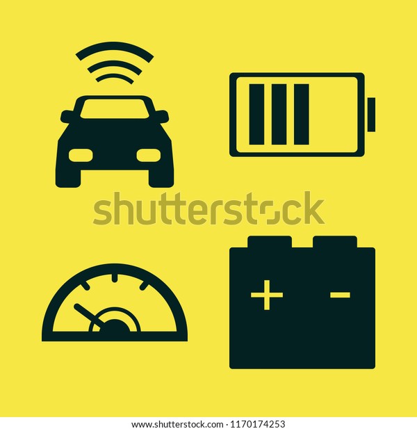 automotive vector icons set. with car\
with signal, battery, car battery and speedometer in\
set