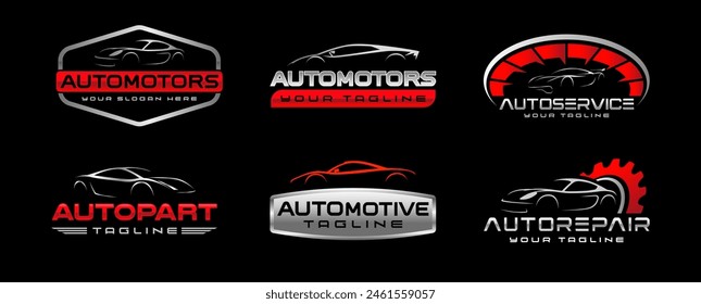 Automobil-Vektorgrafik-Logo isolierte Vorlage. Auto Logo Emblem. Vektorillustration-Logo-Set auf Sportwagen-Thema. Auto Garage Silhouette isoliert