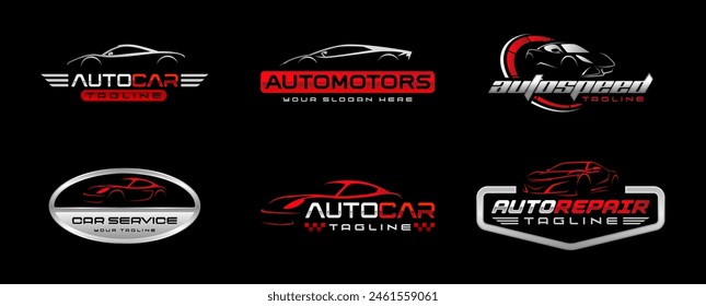 Automotive vector logo isolated template. Car Logo emblem. Vector illustration set of logo on Sports car theme. Car Garage silhouette isolated