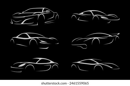 Logotipo de Vector automotriz Plantilla aislada. Logotipo del coche. Conjunto de Ilustración vectorial del logotipo en el tema del coche deportivo. Coche Garaje silueta aislada