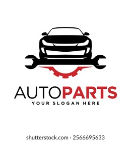 Automotive vector logo with a wrench and gear design, symbolizing car repair services.  