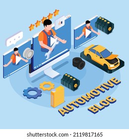 Automotive video blogging isometric 3d vector illustration concept for banner, website, landing page, ads, flyer template