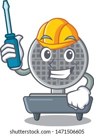 Automotive waffle iron above the table mascot