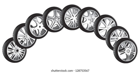 automotive wheel with alloy wheels and low profile tires