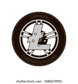 Automotive wheel with the disc in the form of an icon cryptocurrency litecoin