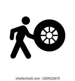 Automotive Wheel Tire Repair Icon | Black Vector Illustration |