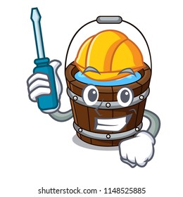 Automotive wooden bucket mascot cartoon