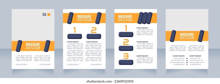 Automotive workshop blank brochure design. Template set with copy space for text. Premade corporate reports collection. Editable 4 paper pages. Bebas Neue, Lucida Console, Roboto Light fonts used