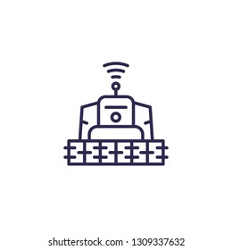 Autonomous agricultural combine harvester, self driving harvesting machine, line icon