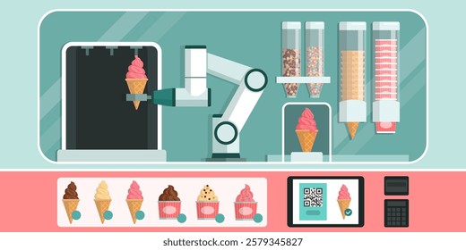 Autonomous AI robot serving delicious ice creams, robots for service and retail concept
