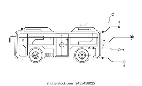 Autonomous artificial Intelligence smart bus digital side view icon