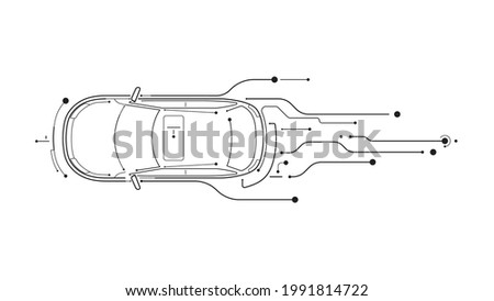 Autonomous artificial Intelligence smart car vector top view icon