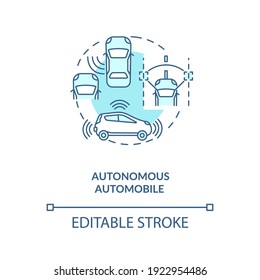 Autonomous automobile concept icon. Cyber-physical systems application idea thin line illustration. Self-driving, driverless car. Vector isolated outline RGB color drawing. Editable stroke