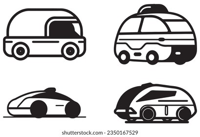 Icono lineal Autónomo del automóvil. Símbolo de esquema del concepto de vector de auto-conducción
