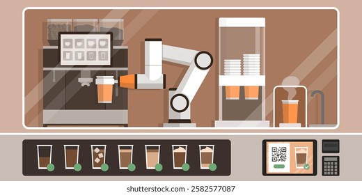 Autonomous barista robot serving a take away coffee, robots and retail concept