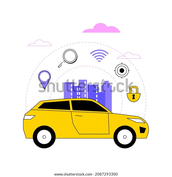 Autonomous car abstract concept vector\
illustration. Self-driving car, driverless robotic vehicle, sensor\
based technology, autonomous vehicle, self-operated, test-drive\
abstract metaphor.