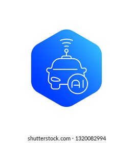 autonomous car with AI icon, line vector