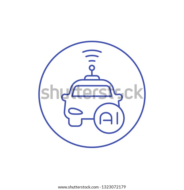autonomous car with AI icon,\
linear