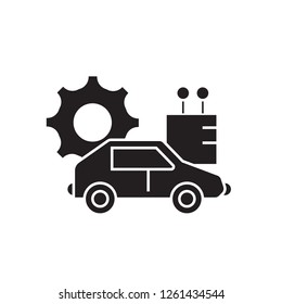 Autonomous car black vector concept icon. Autonomous car flat illustration, sign