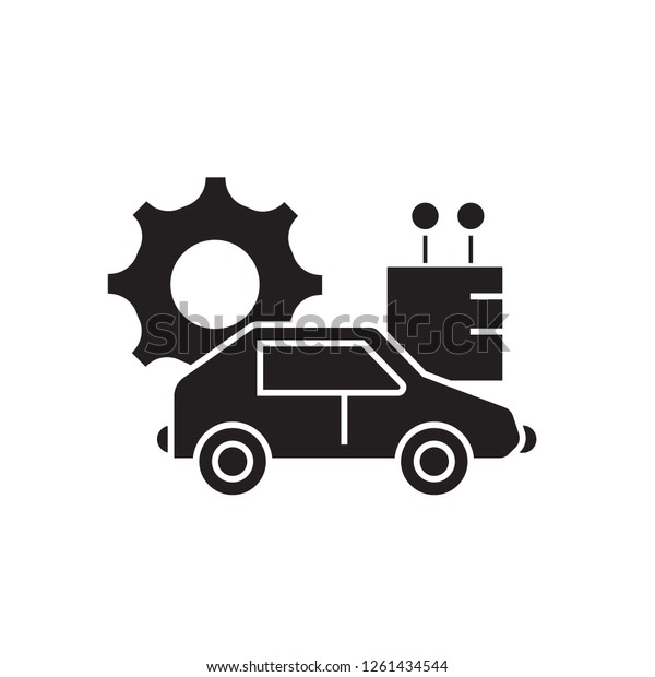 Autonomous car black vector concept icon. Autonomous\
car flat illustration,\
sign