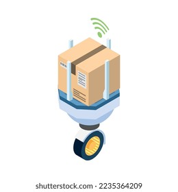 Autonomous car driverless vehicle robotic transport isometric composition with isolated image of futuristic carrier vehicle vector illustration