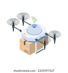 Autonomous car driverless vehicle robotic transport isometric composition with isolated image of futuristic carrier vehicle vector illustration
