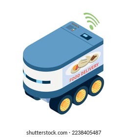 Autonomous car driverless vehicle robotic transport isometric composition with isolated image of futuristic carrier vehicle vector illustration