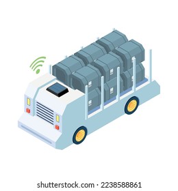 Autonomous car driverless vehicle robotic transport isometric composition with isolated image of futuristic carrier vehicle vector illustration