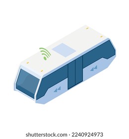 Autonomous car driverless vehicle robotic transport isometric composition with isolated image of futuristic carrier vehicle vector illustration