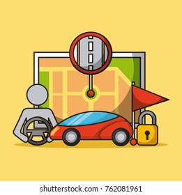 autonomous car driverless vehicle security map urban marker flag