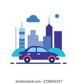 Automóvil autónomo que conduce confiadamente a través de la ciudad moderna apoyada por la infraestructura inteligente