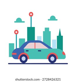 Automóvil autónomo conduciendo por las calles de la ciudad apoyado por la gestión inteligente del tráfico