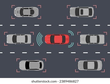 Autonomous car icon drive sensor. Digital autonomous vehicle car self driverless vector smart system