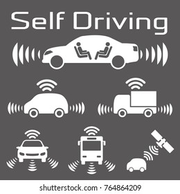 Autonomous car icon. Driver assistance system. Driverless car.