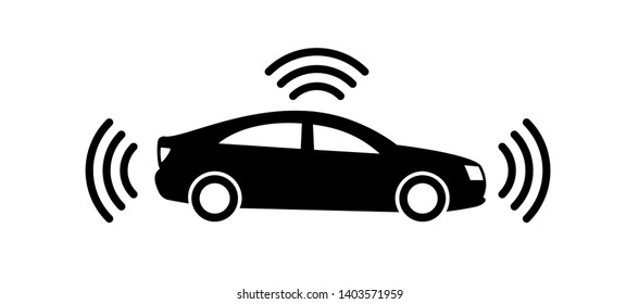 Autonomous Car Icon Isolated On White Background. Self-driving Vehicle Pictogram. Smart Car Sign With Gps Signal. Vector Illustration.