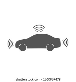 Autonomous Car Icon Isolated On White Background. Self-driving Vehicle Pictogram. Smart Car Sign With Gps Signal. Vector. EPS 10