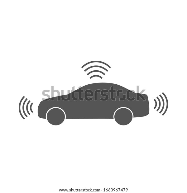 Autonomous car icon isolated on white background.\
Self-driving vehicle pictogram. Smart car sign with gps signal.\
Vector. EPS 10