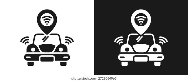 Glifo Autónomo Del Sistema Del Icono Del Coche En Fondo Blanco Y Negro