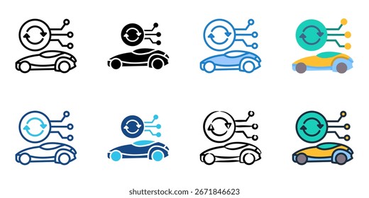 Conjunto de iconos de coche autónomo colección de estilo múltiple 
