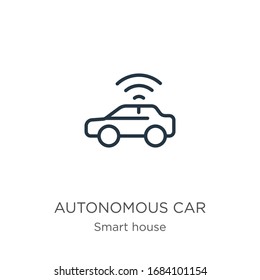 Autonomous car icon. Thin linear autonomous car outline icon isolated on white background from smart house collection. Line vector sign, symbol for web and mobile