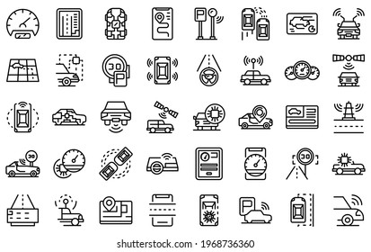 Autonomous car icons set. Outline set of autonomous car vector icons for web design isolated on white background